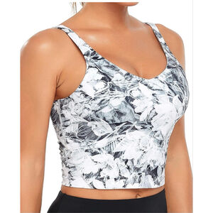 Oalka Black & White Floral Sports Bra Crop Top Women’s Size L